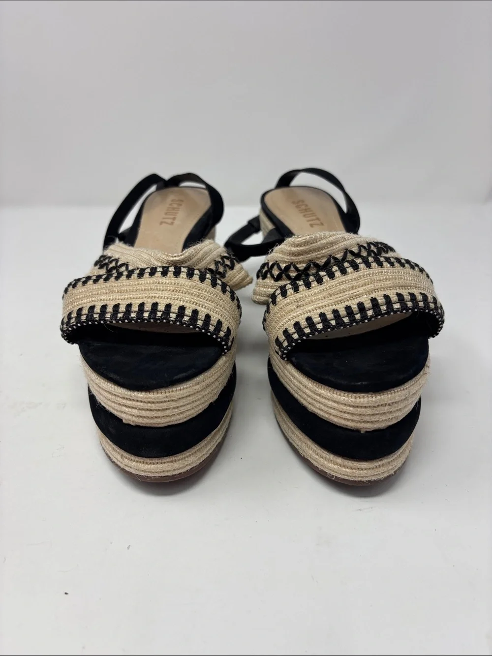 SCHUTZ | 6.5B 6.5 B Black and Natural Espadrille Platform Sandals